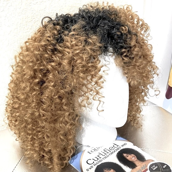 Women’s Curly Ombré Honey Brown Black Full Wig Synthetic Voluminous NWT - Picture 7 of 11